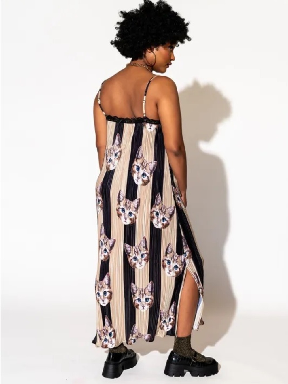 Dressed in LALA Money Honey Plissé Midi Slipdress in Pretty Kitty - Picture 3 of 7